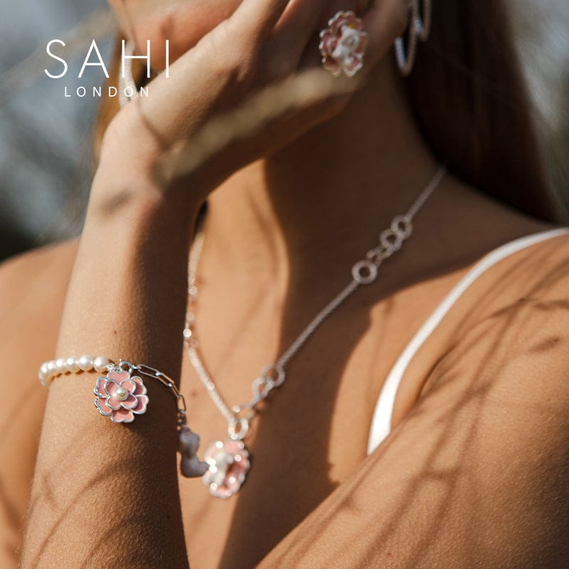 Gold Enameled Pearl Bear Chain Bracelet