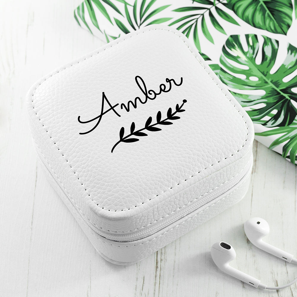 Personalised White Travel Jewellery Case with Wreath Design
