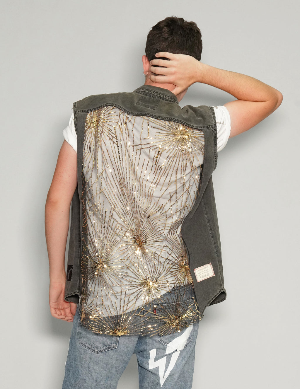 Vintage Denim Vest with Gold Party Back