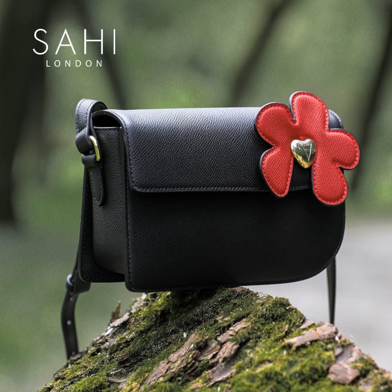 Little Flower Canna Crossbody Leather Bag in Black and Green