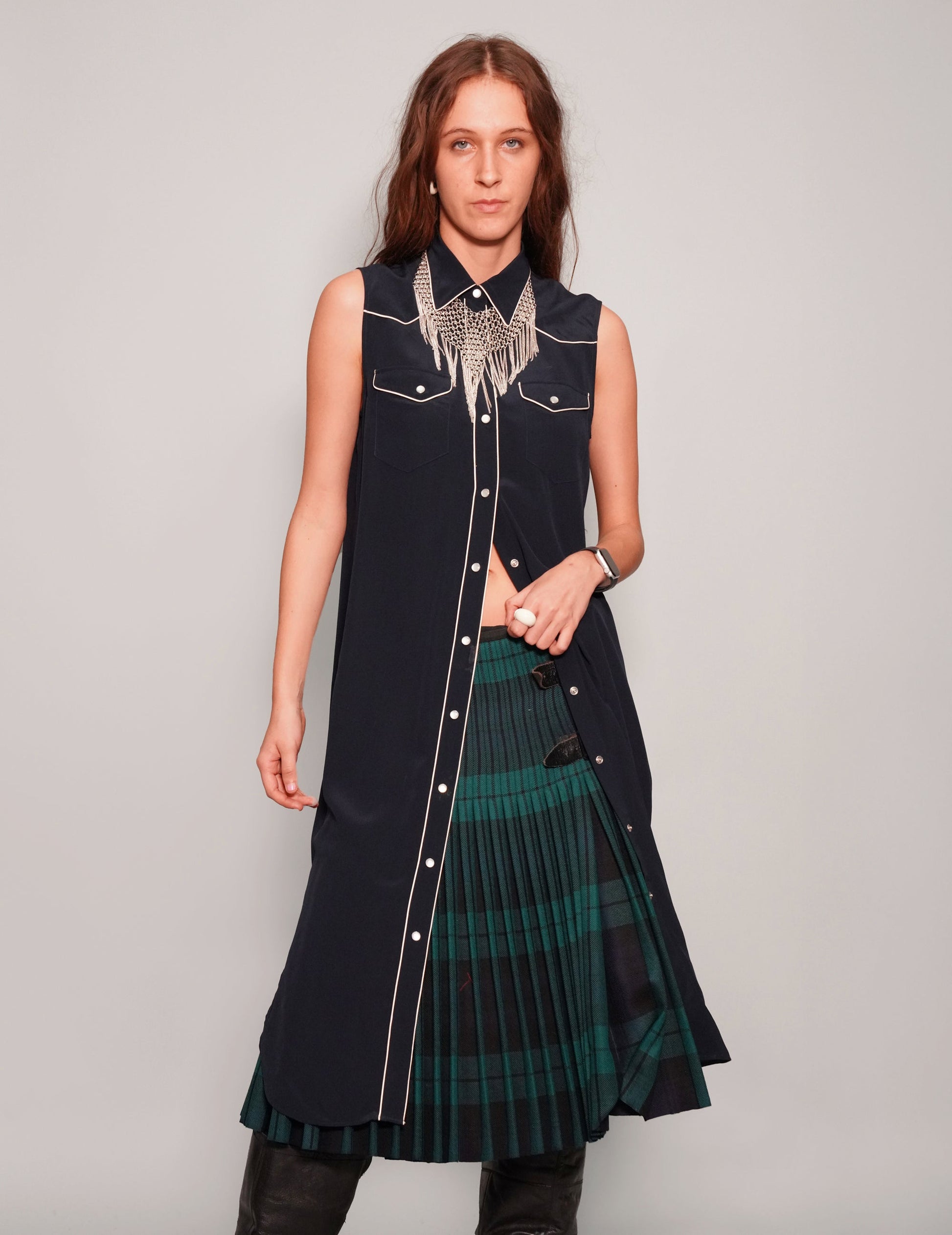 Vintage Silk Western Shirt Dress