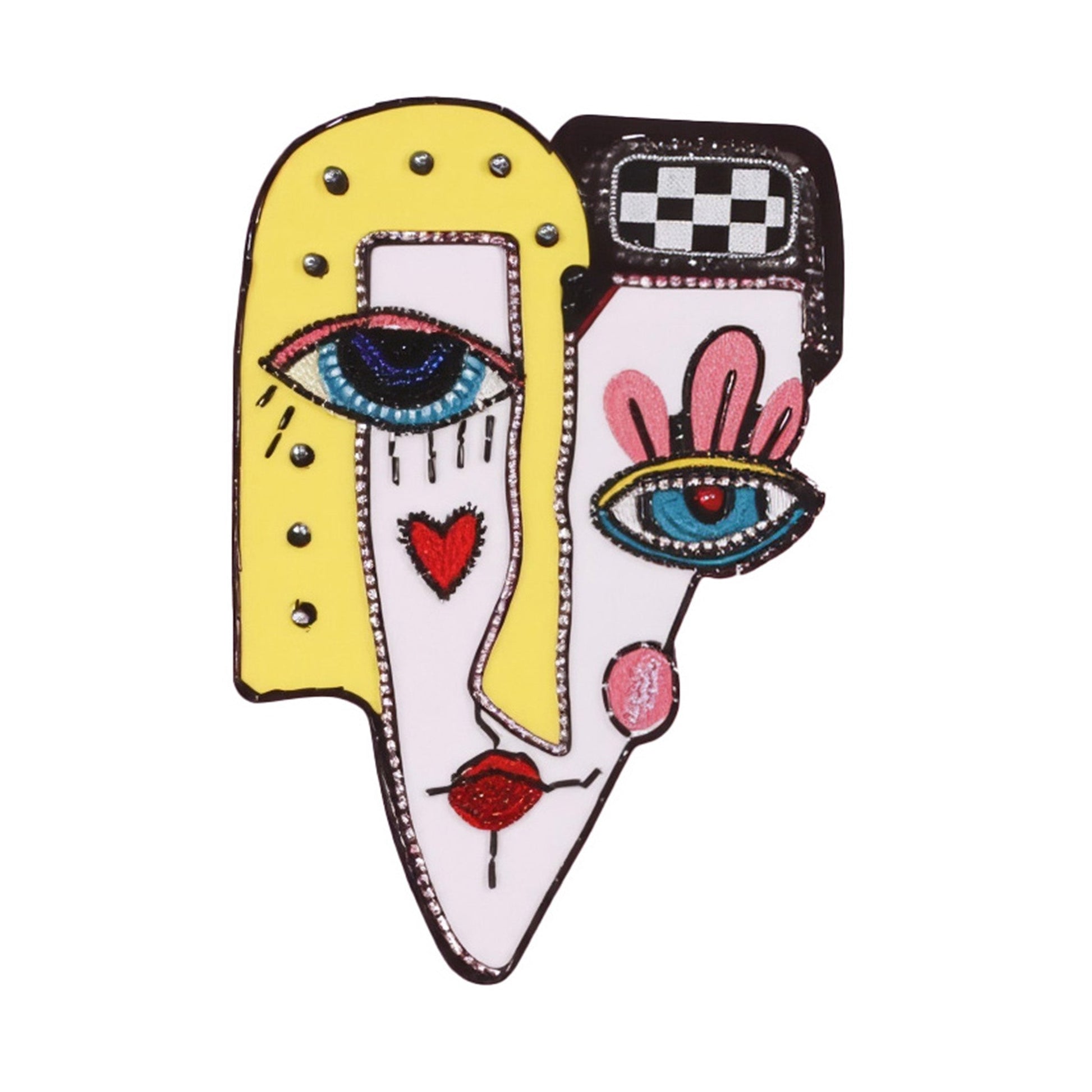 Face Printed and Sequence Embroidered T-Shirt in White