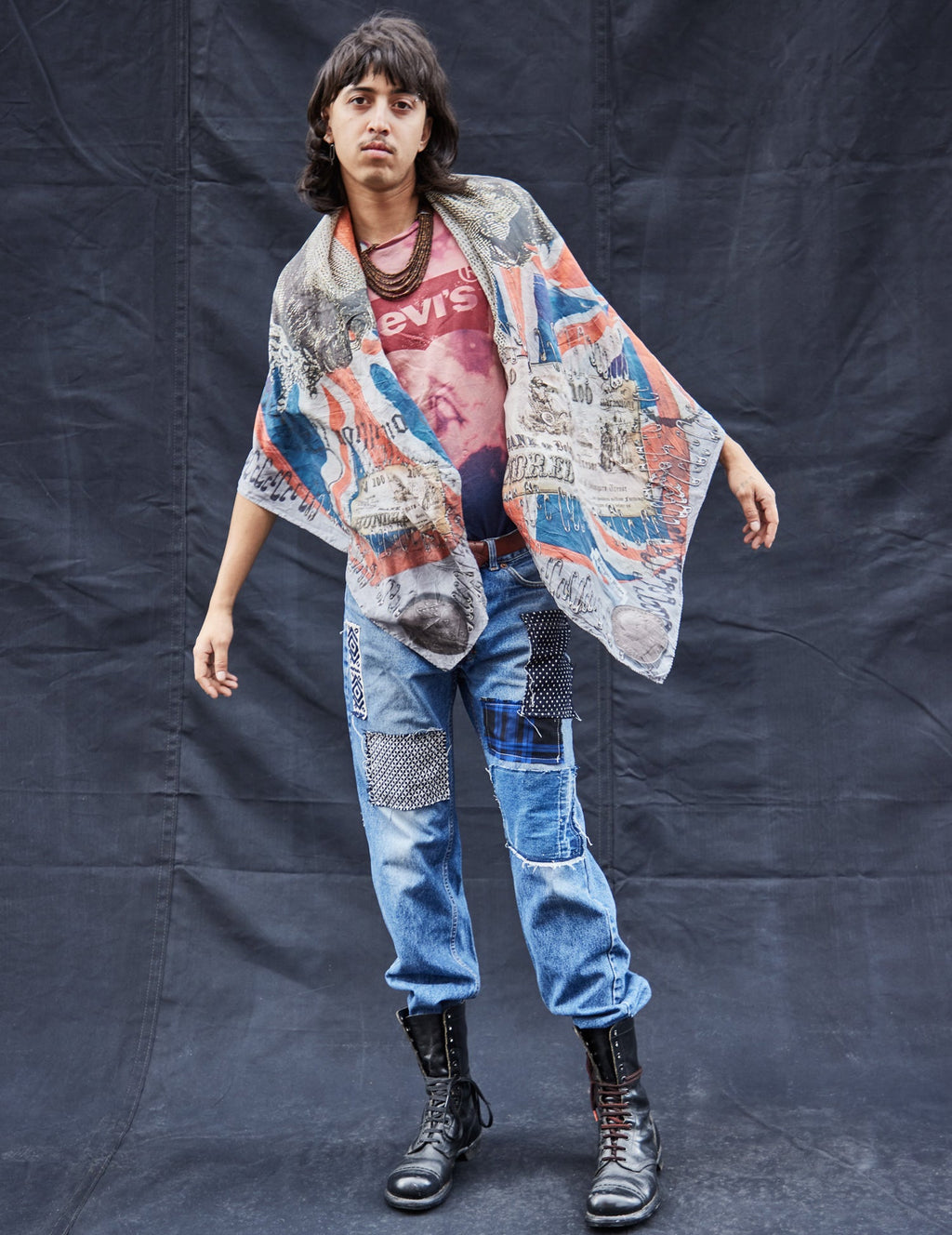 Customised Patched Denim Jeans with Hand Stitched Shibori Details