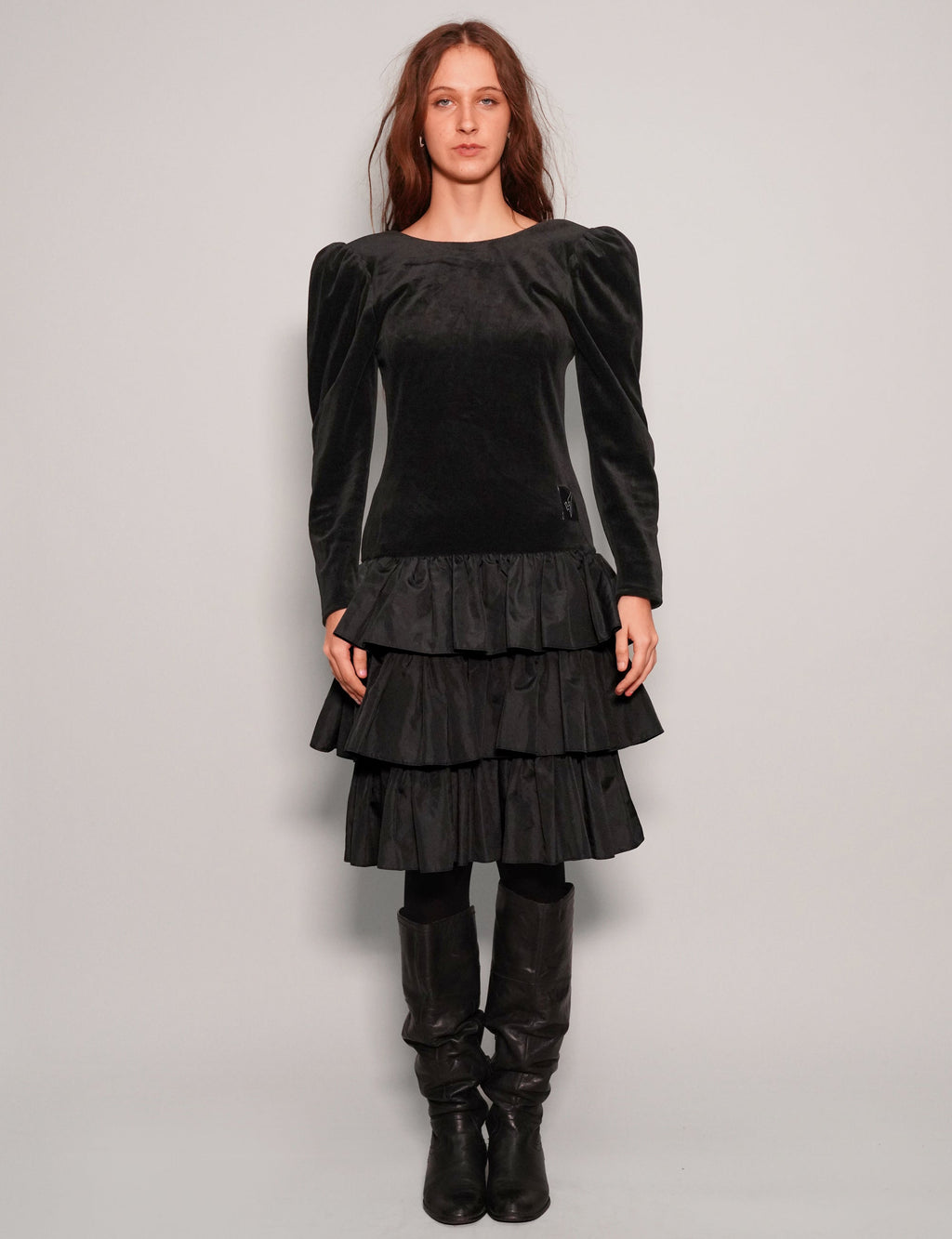 Vintage Dusk Black Velvet Dress with Back Zip