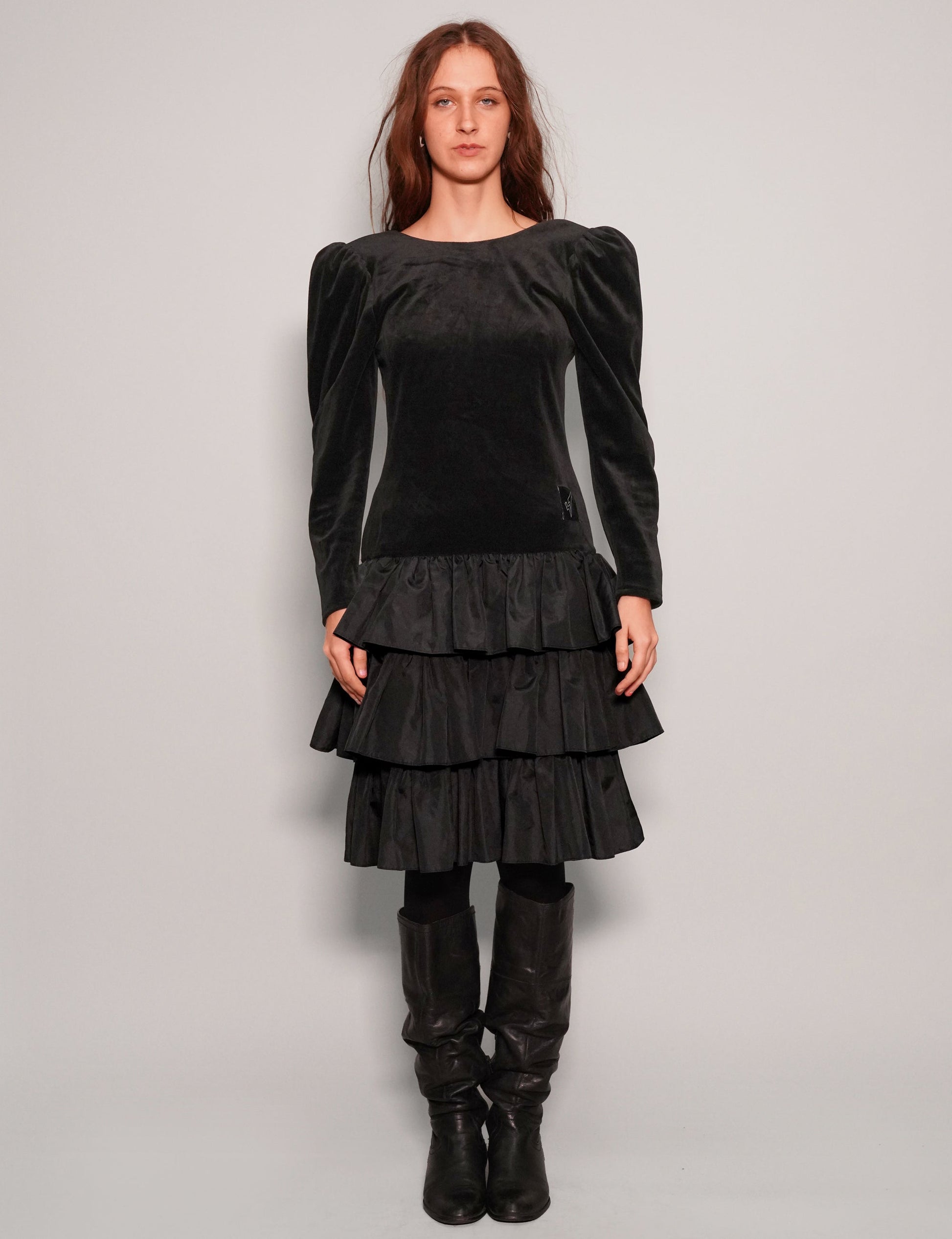 Vintage Dusk Black Velvet Dress with Back Zip