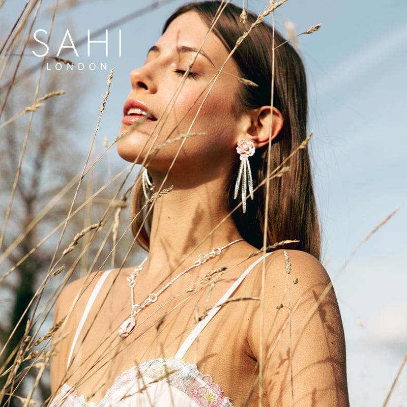 Gold Enameled Camellia Bear Dangling Earrings