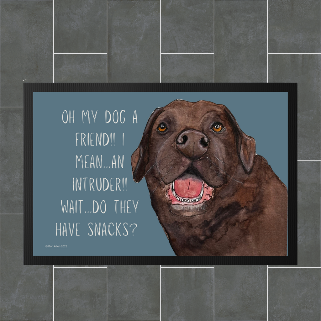 Chocolate Labrador Welcome Mat Friend or Intruder or Snack Delivery