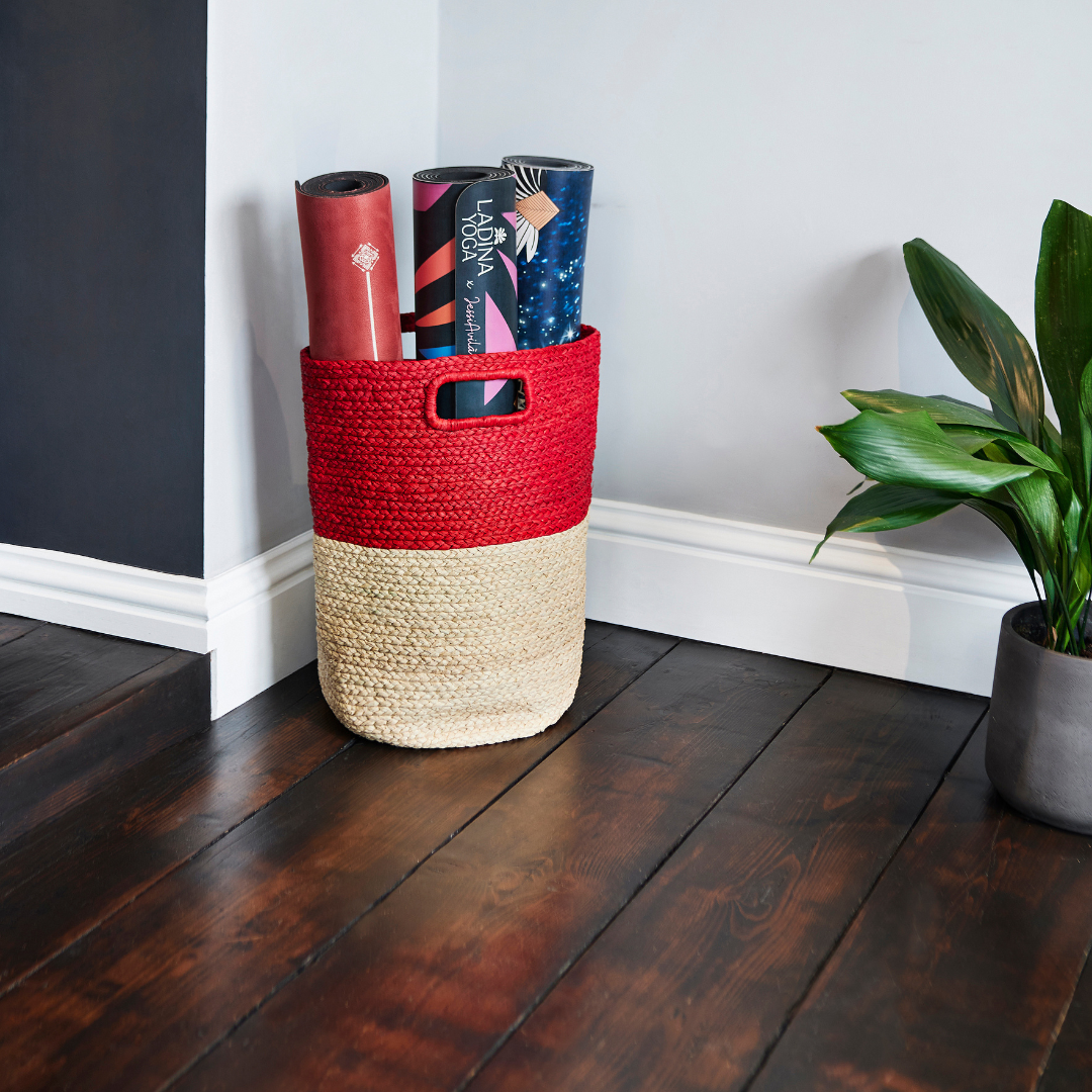 Handwoven Storage Basket in Red or Green
