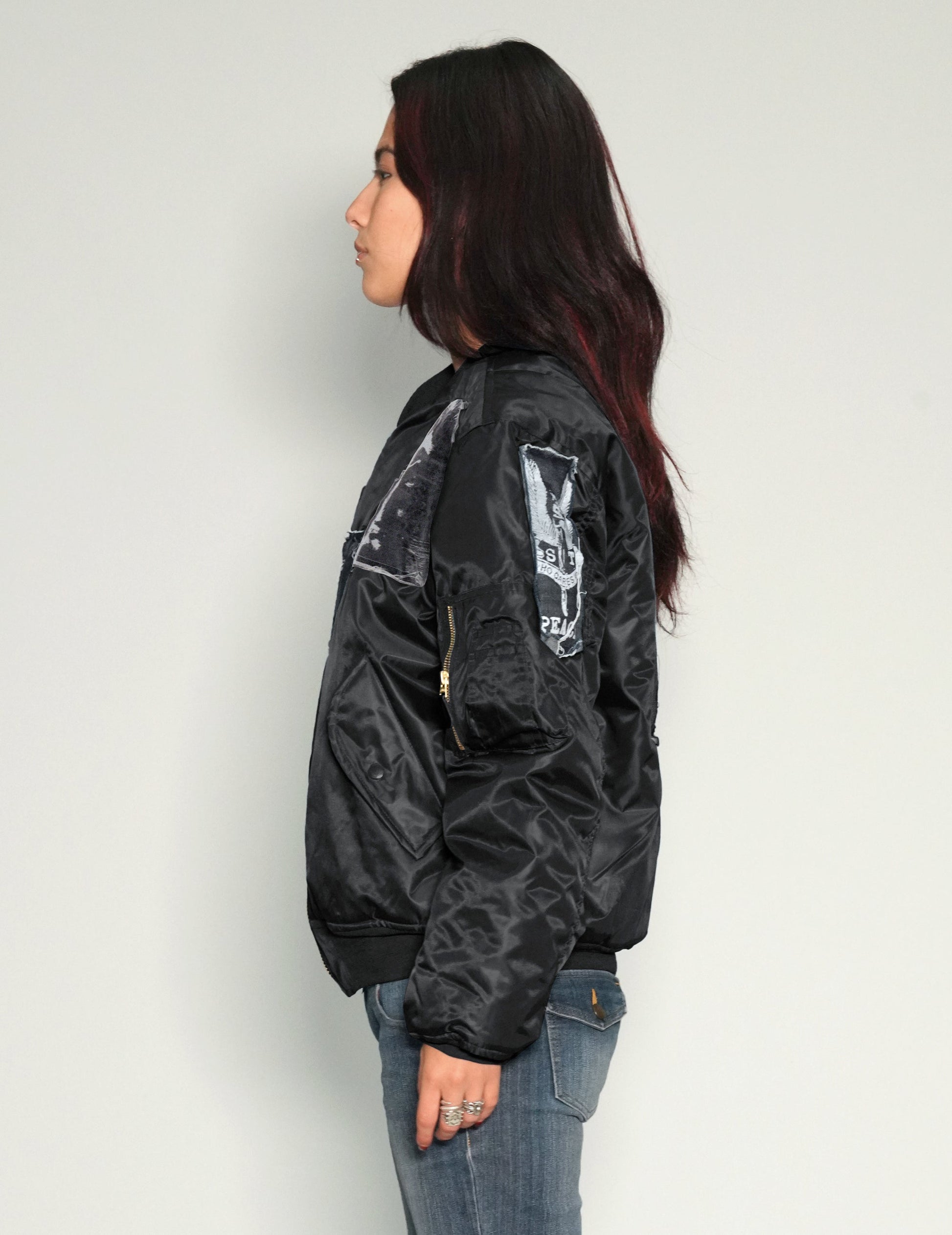 Black MA1 Bomber Jacket with Vintage Patches