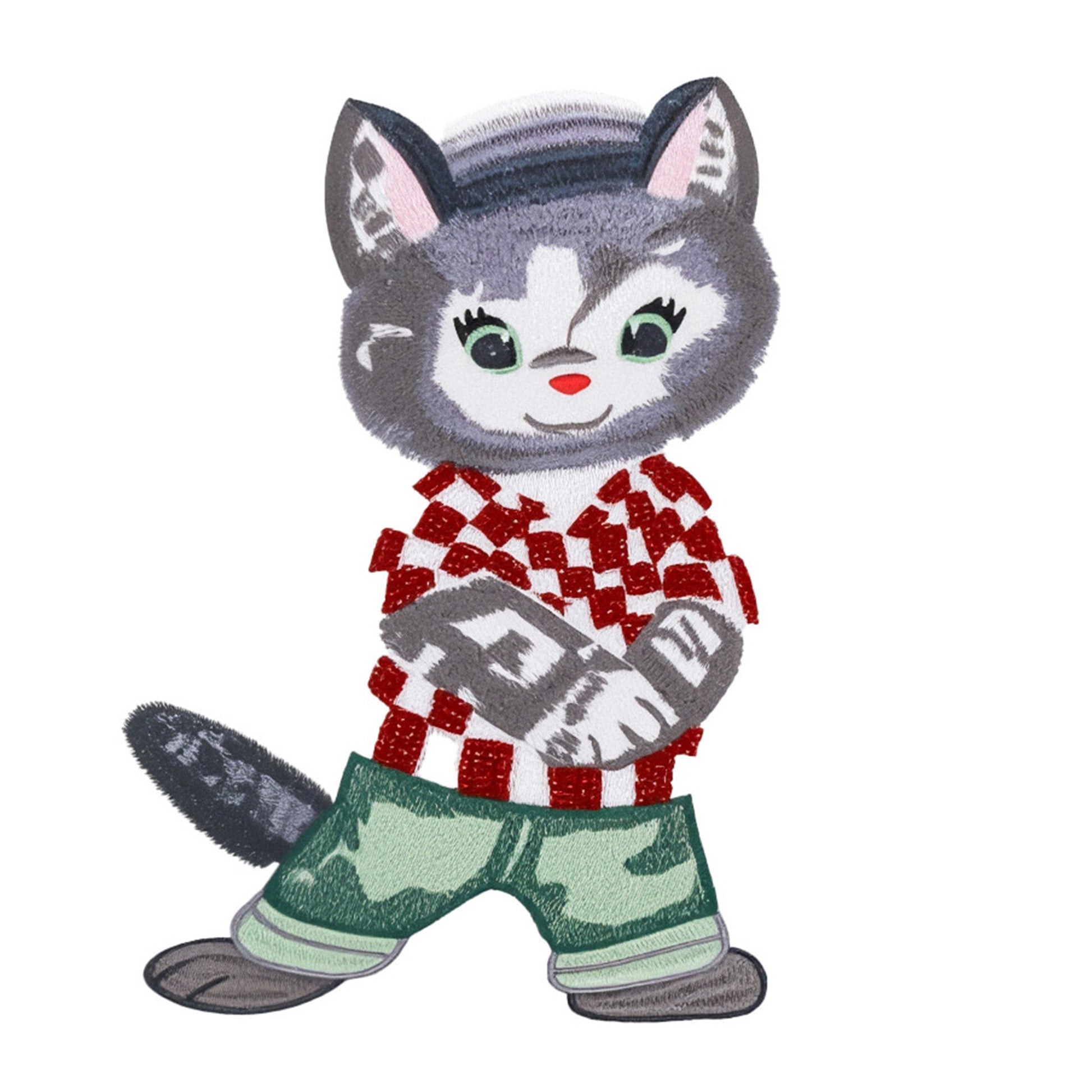 Cotton Embroidered Cat T-Shirt with Beads and Thread