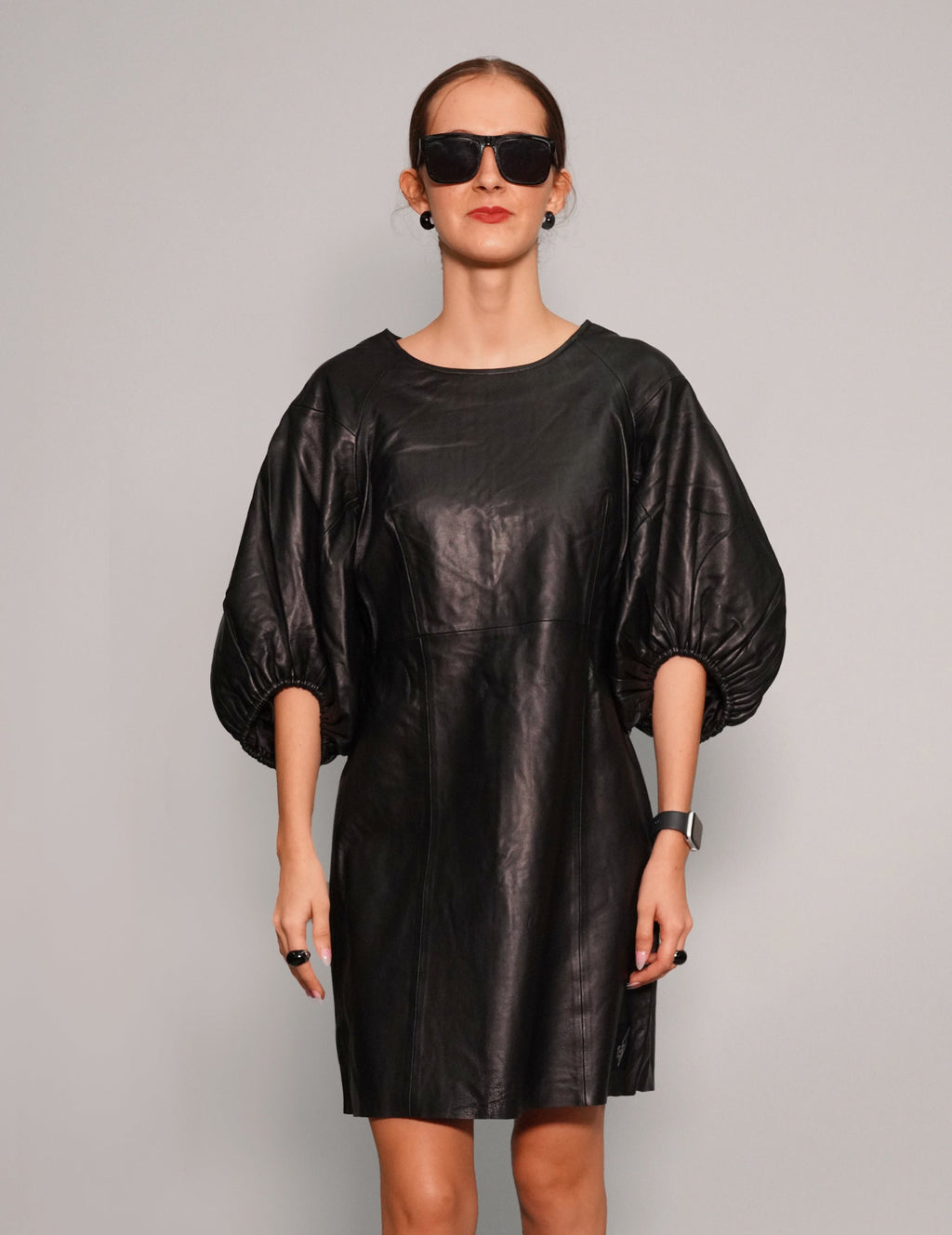 Puff Sleeve Leather Dress