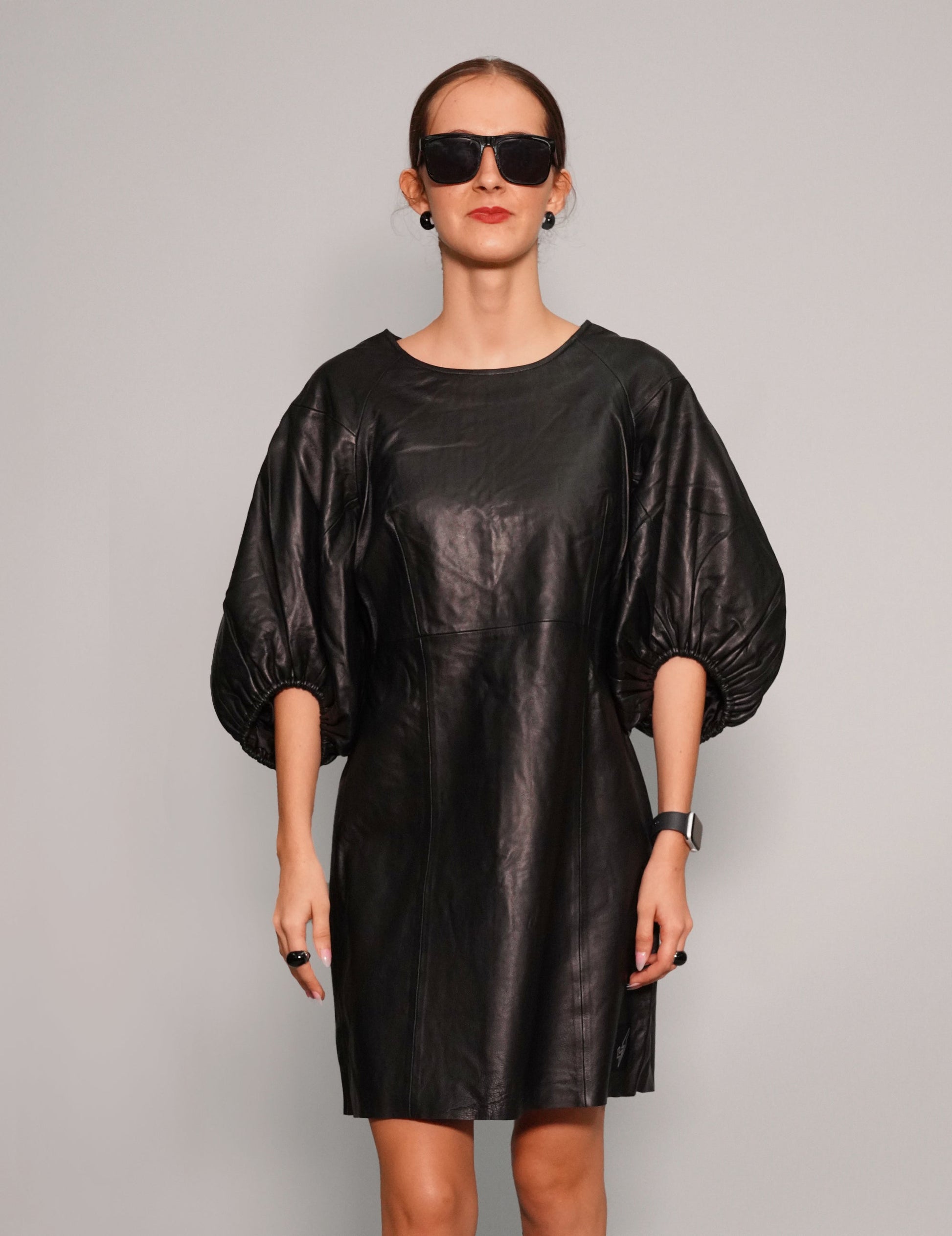 Puff Sleeve Leather Dress