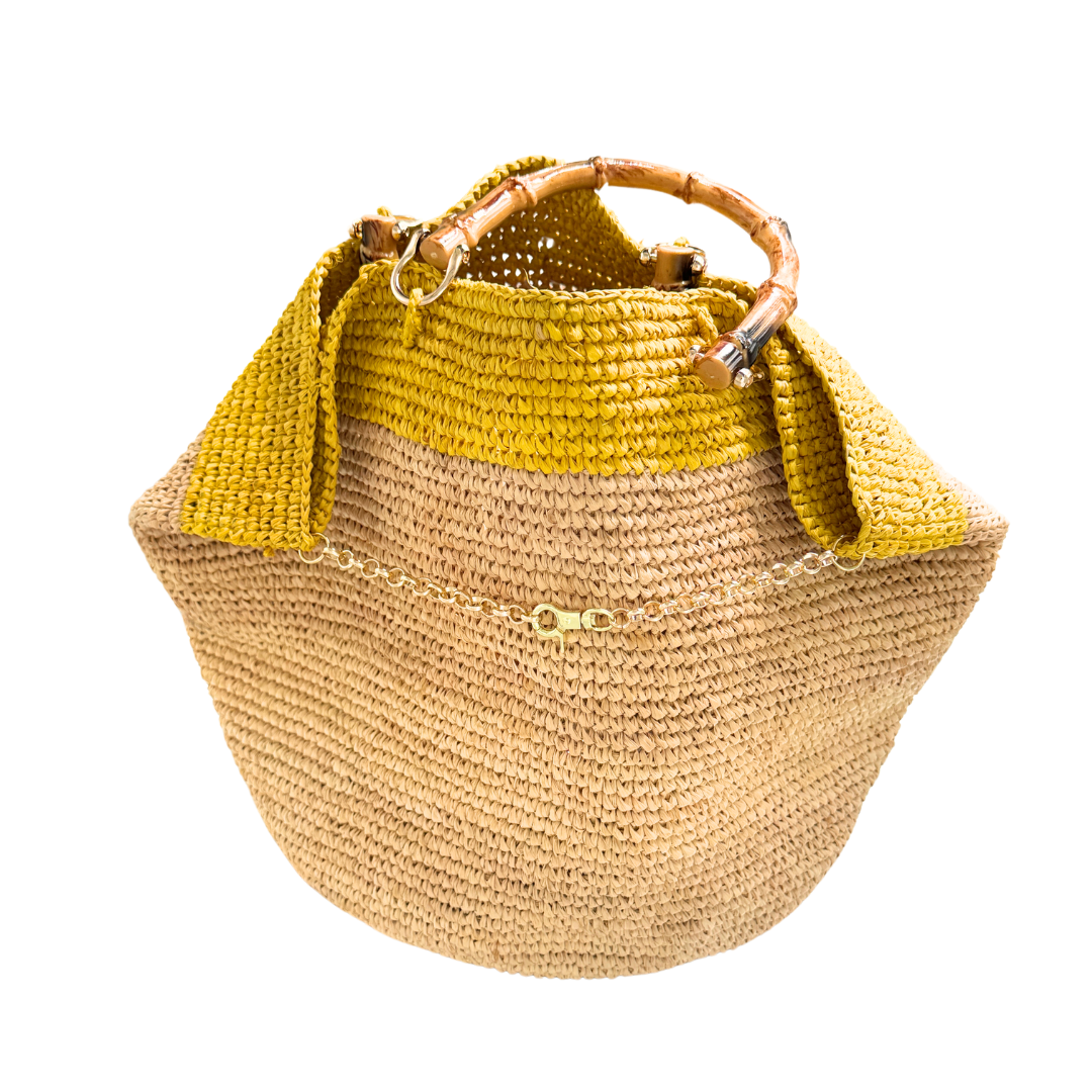 Handwoven Raffia Bag with Bamboo Handles