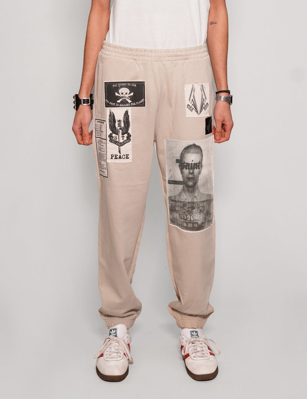 Multi Patch Jogger Pants in Ecru