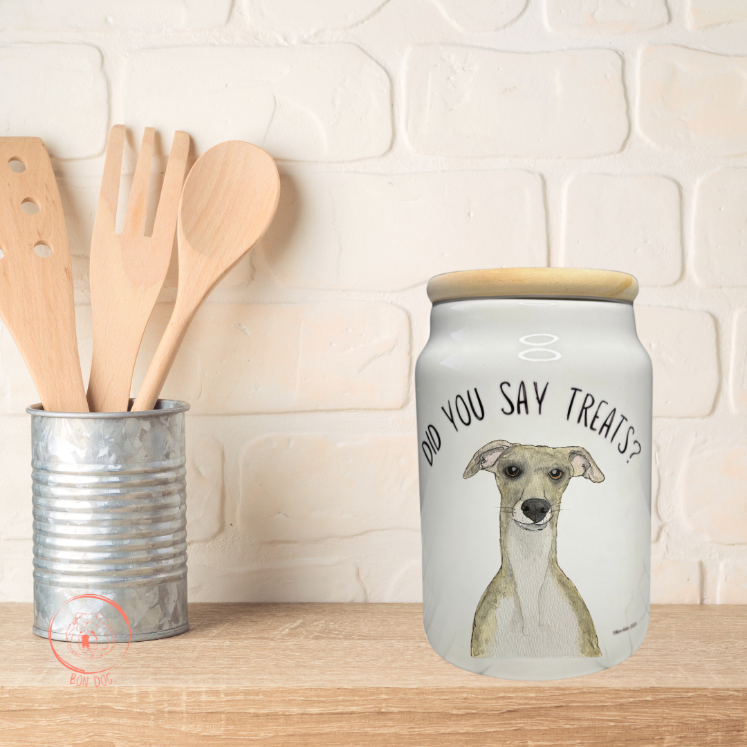 Ceramic Treat Jar with Wooden Lid for Dogs