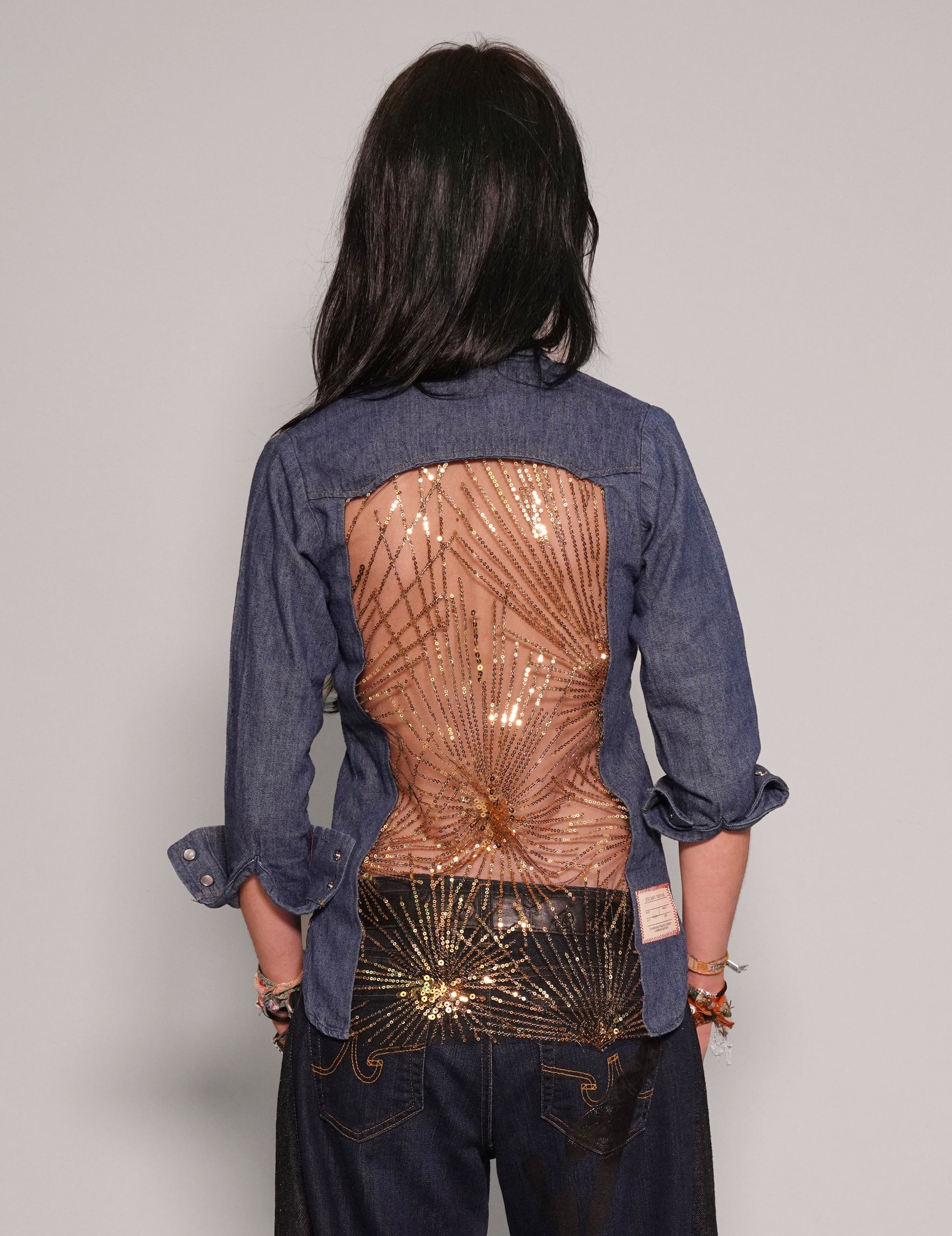 Party Back Shirt Slim Fit Gold Star Sequin