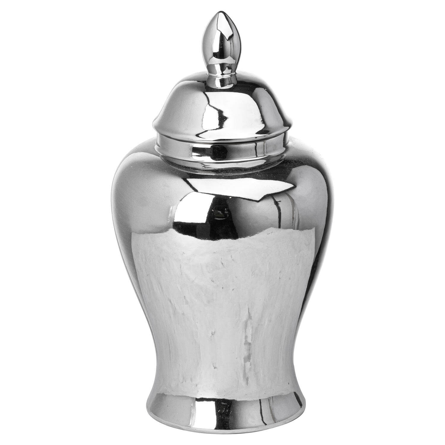 Handcrafted chrome ginger jar with lustrous silver glaze, ceramic home decor piece, 28cm tall by RoomLondon at brixbailey.com