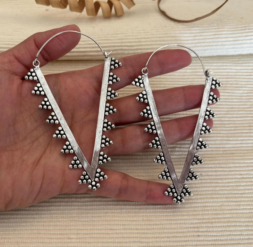 Spike Hoops Edgy Brass Triangle Earrings with Boho Desert Vibes