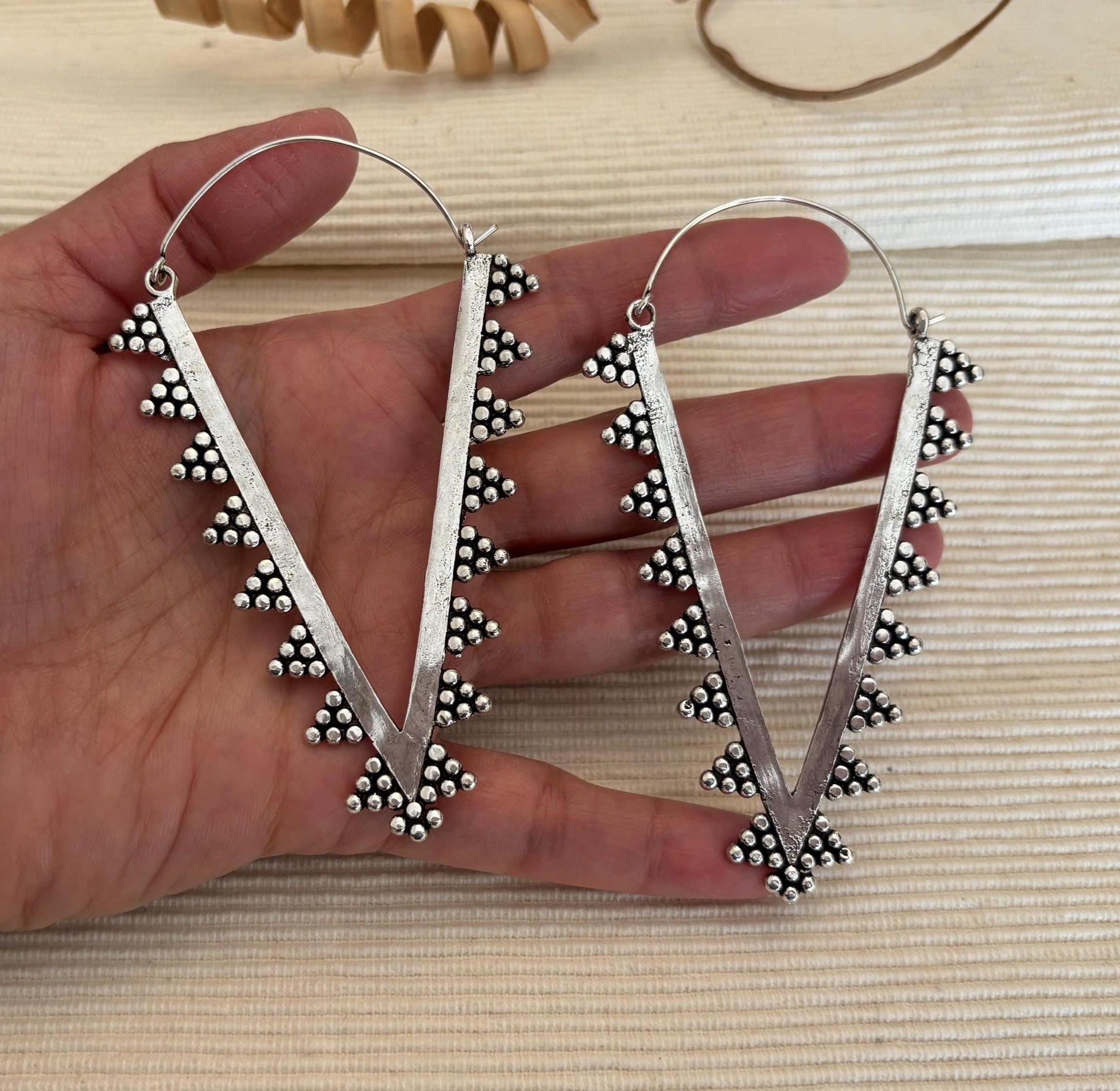 Spike Hoops Edgy Brass Triangle Earrings with Boho Desert Vibes