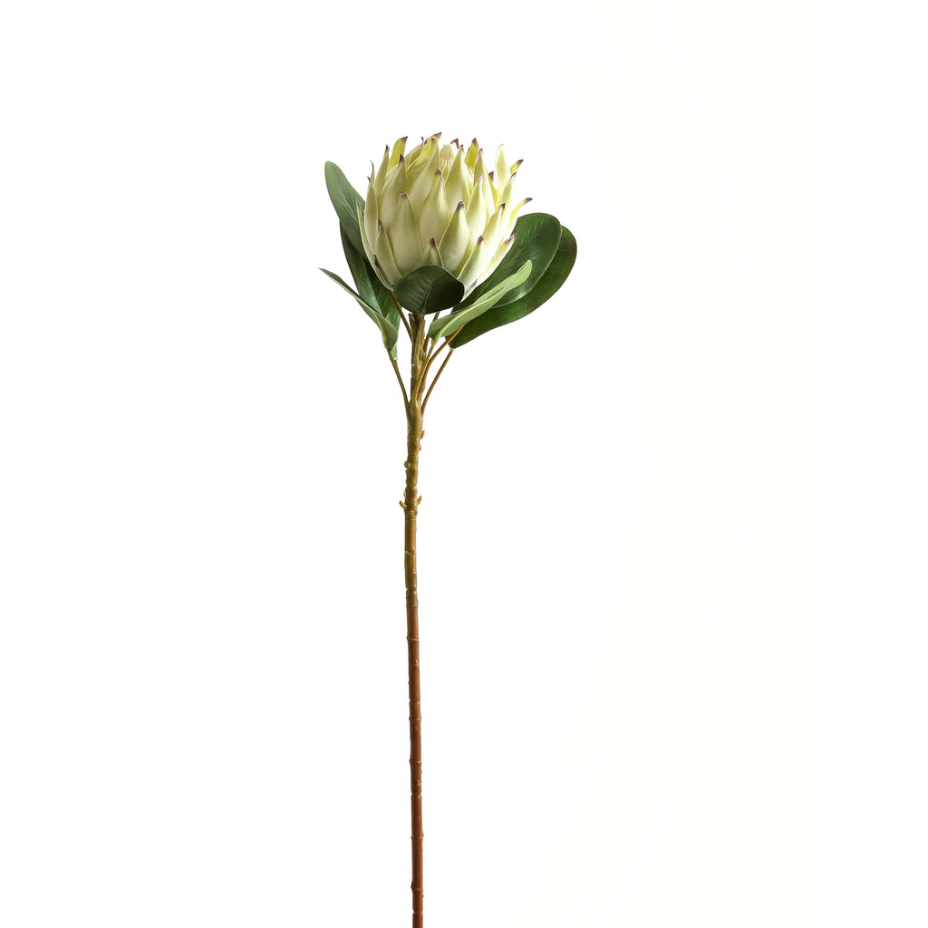 Luxury white faux protea flower, hyper-realistic handmade artificial stem for elegant home decor  by sostter at brixbailey.com