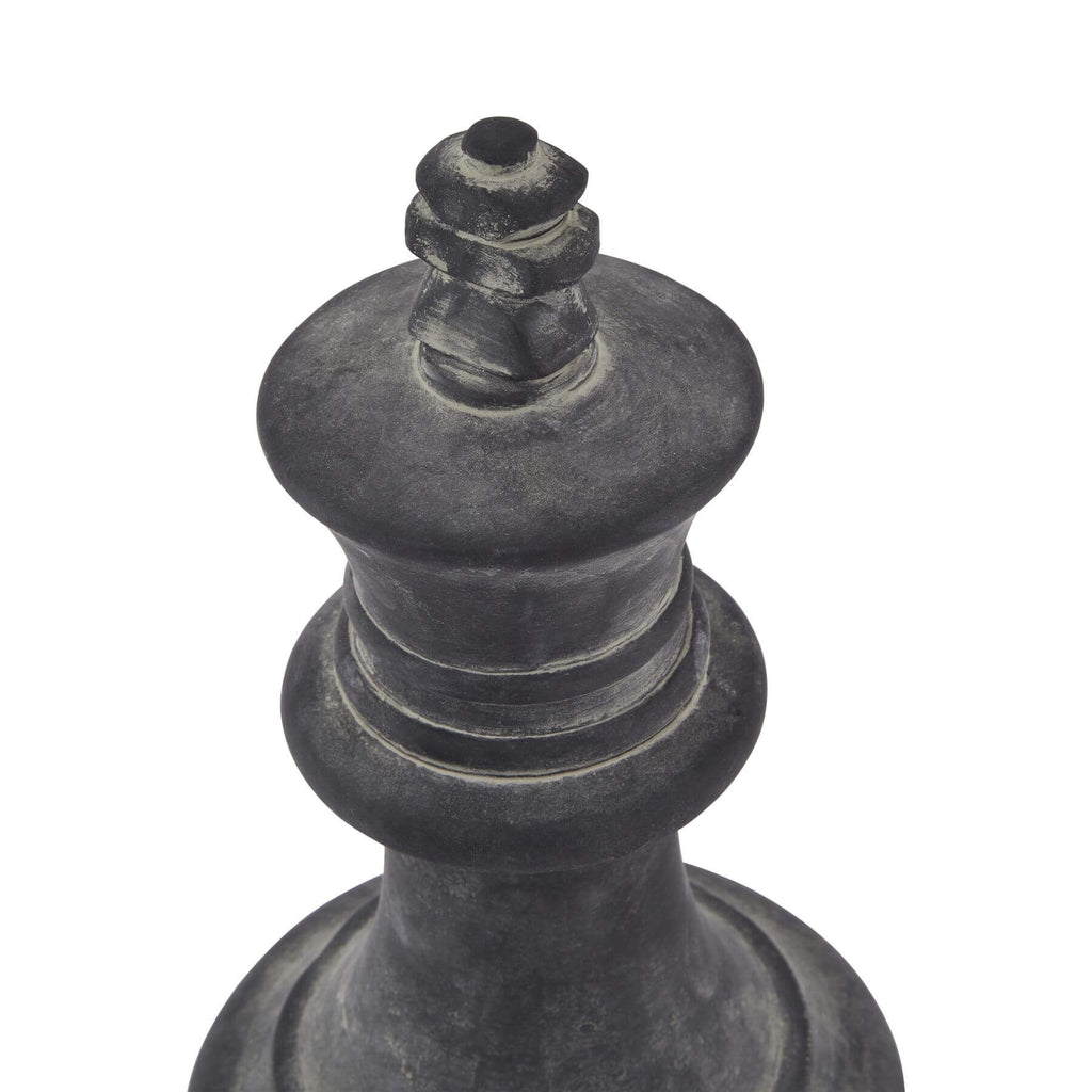 Handcrafted ceramic chess king sculpture in matte grey, 28cm tall, for game or decor by Sostter at brixbailey.com