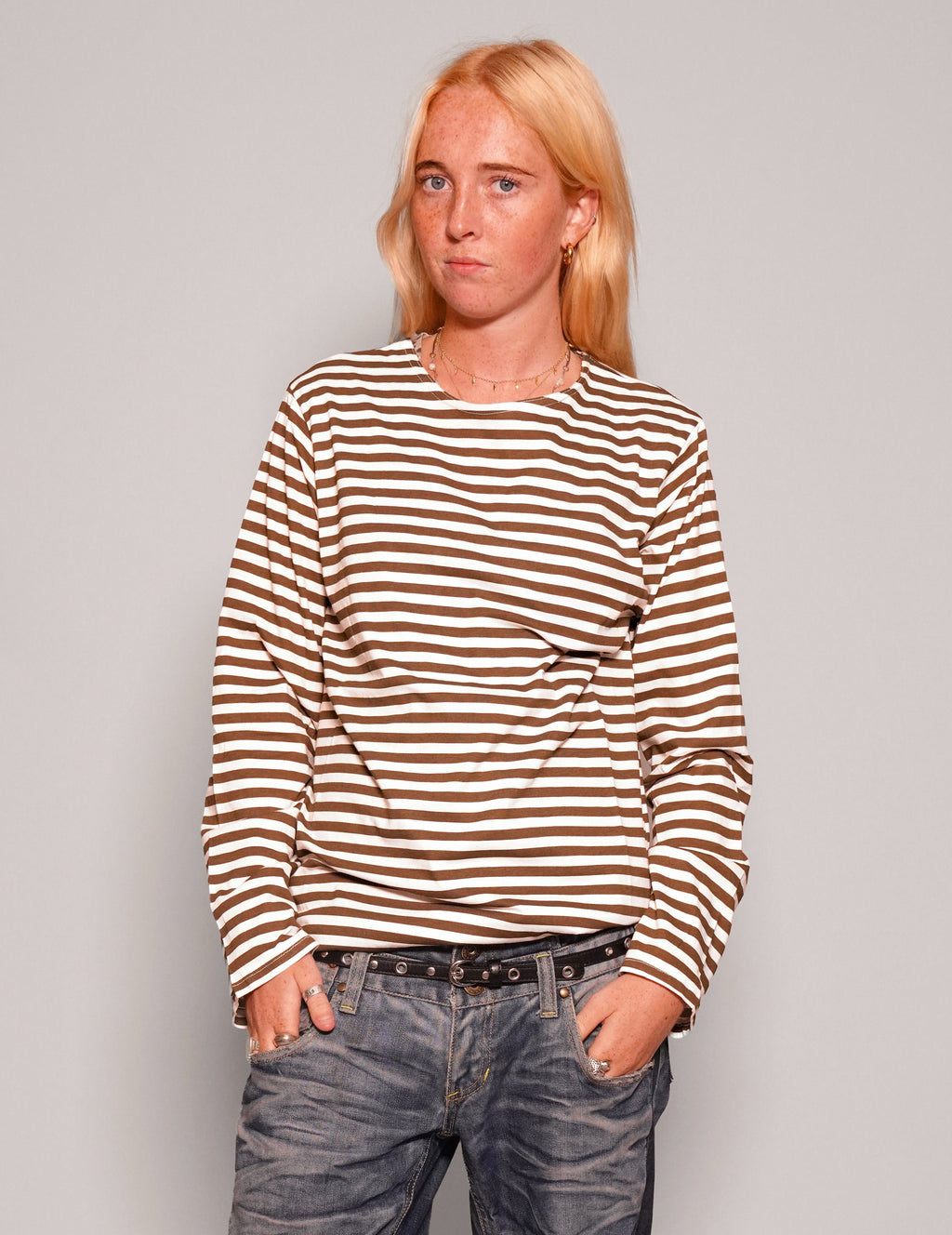 Vintage Khaki Stripe Long Sleeve T Shirt