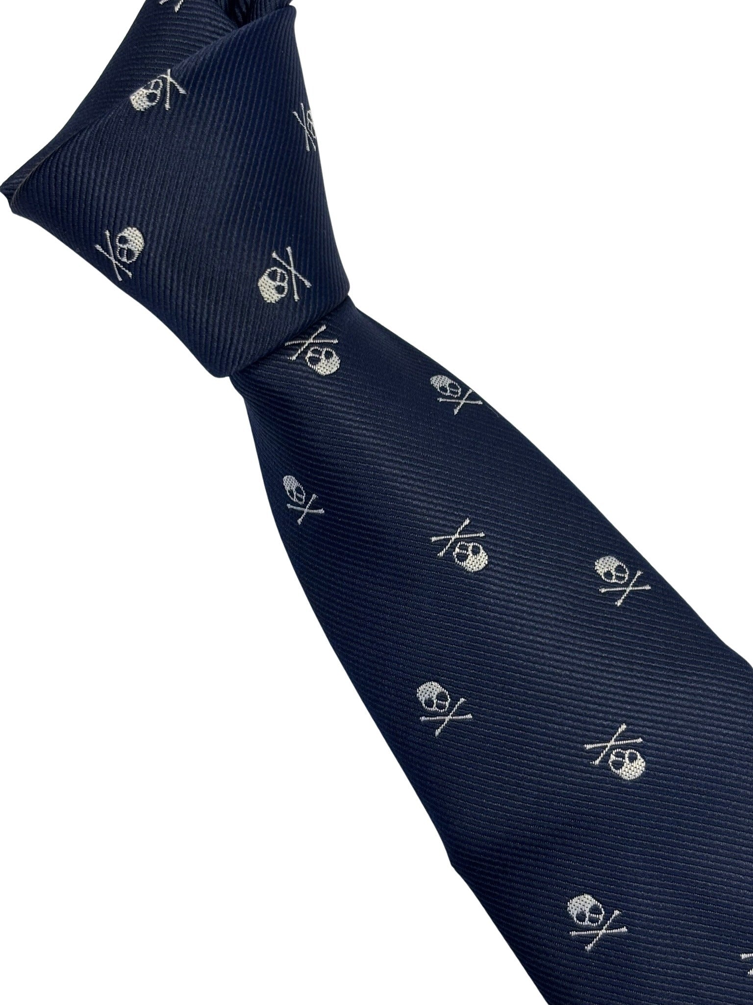 Navy Tie and Pocket Square with Skull and Crossbones