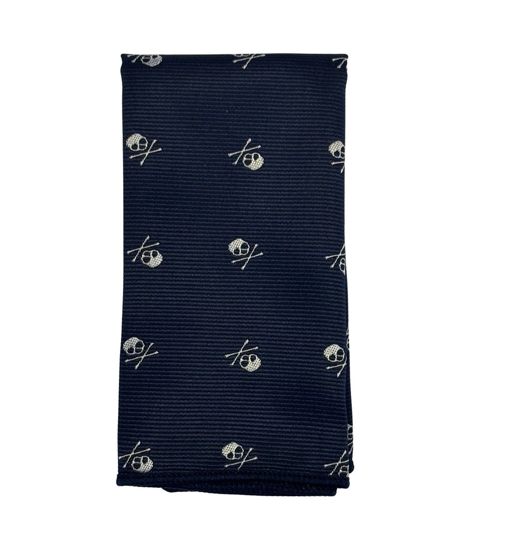 Navy Tie and Pocket Square with Skull and Crossbones