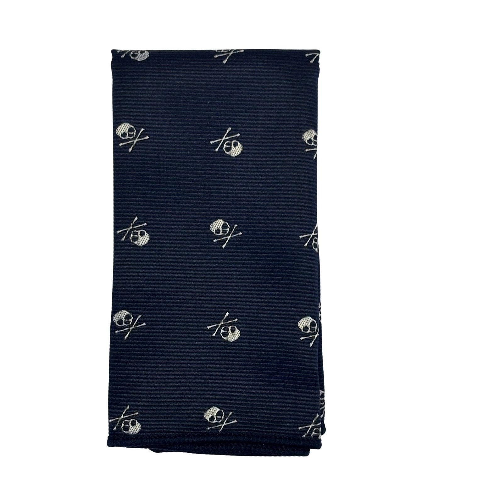 Navy Tie and Pocket Square with Skull and Crossbones