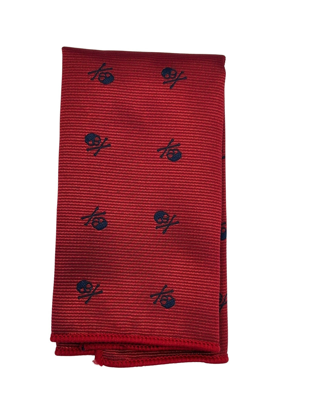 Dark Red Tie and Pocket Square with Navy Skull and Crossbones