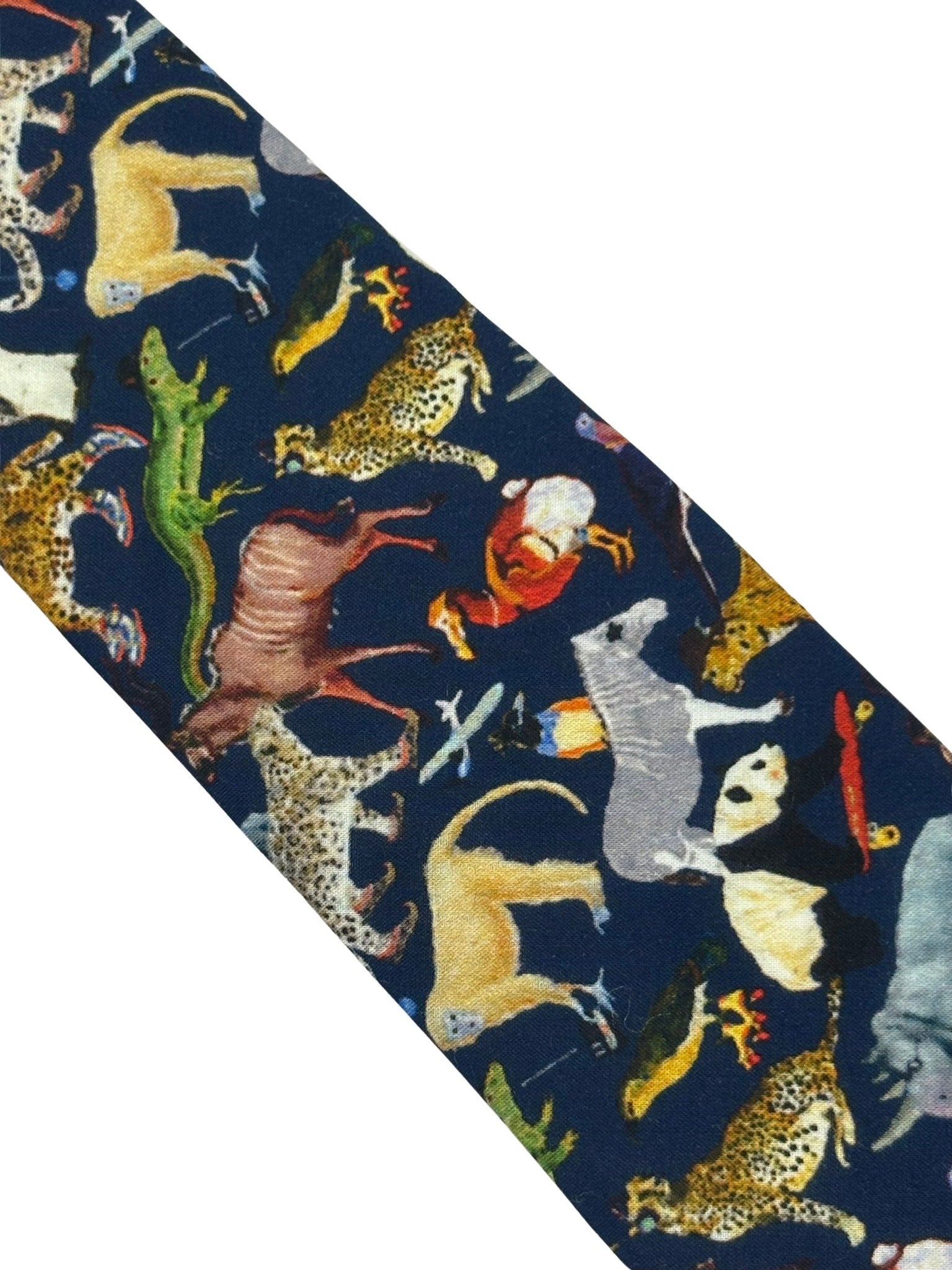 Navy Blue Cotton Tie with Liberty Jungle Animal Design