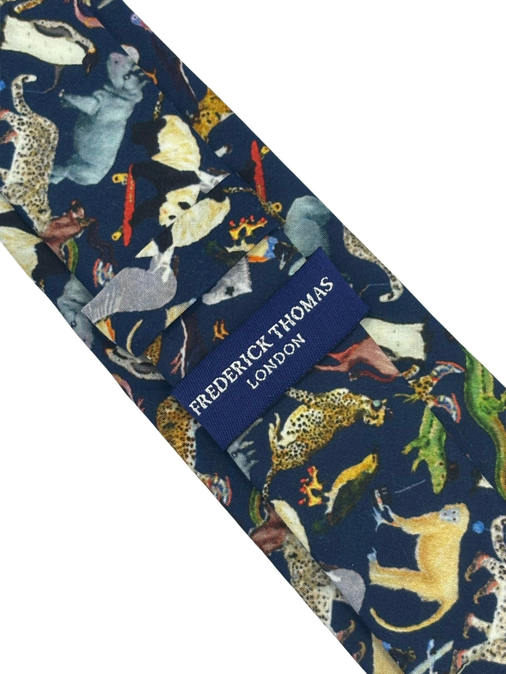 Navy Blue Cotton Tie with Liberty Jungle Animal Design