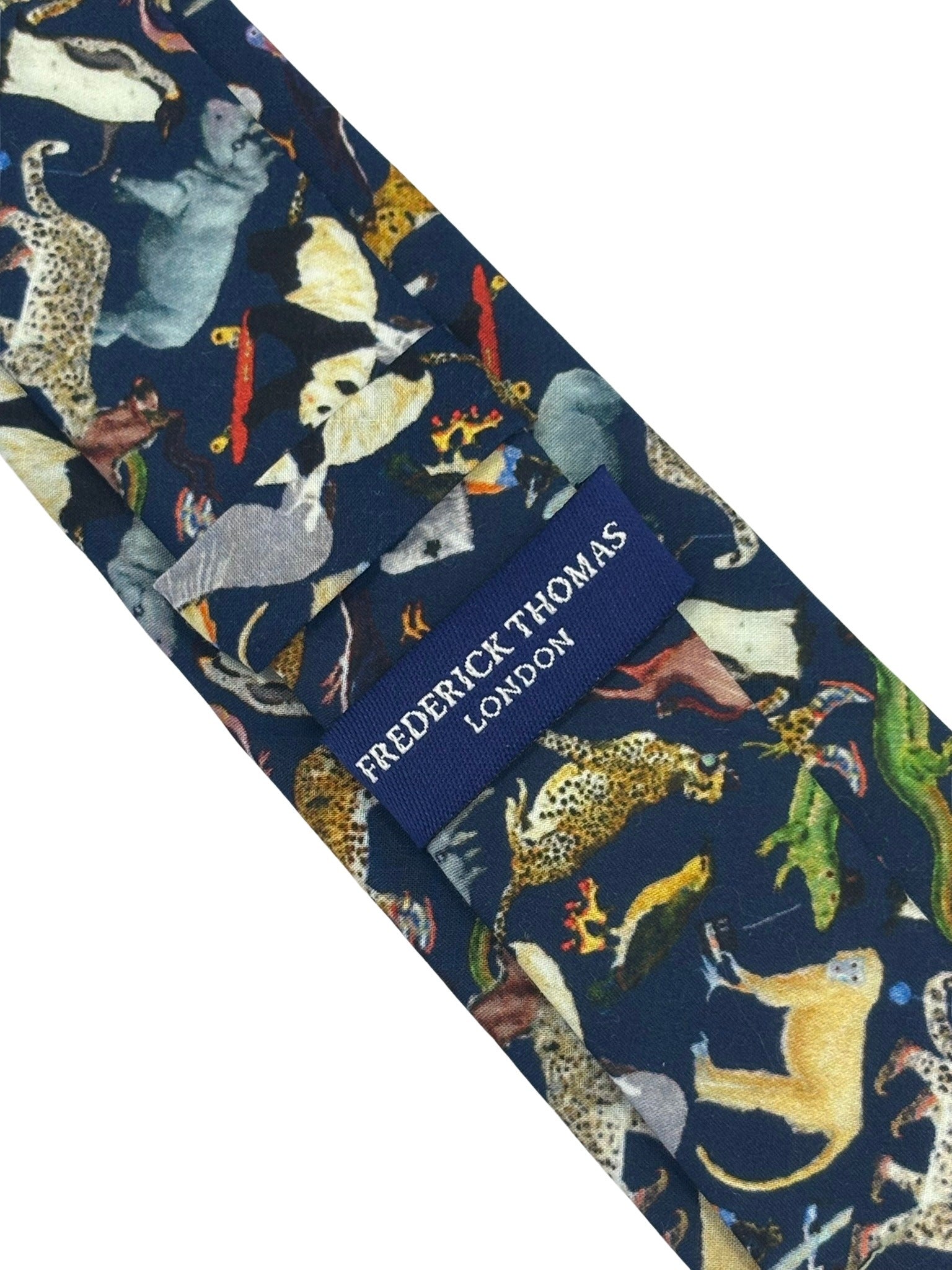Navy Blue Cotton Tie with Liberty Jungle Animal Design