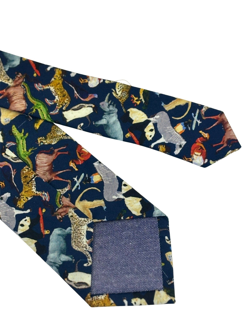 Navy Blue Cotton Tie with Liberty Jungle Animal Design