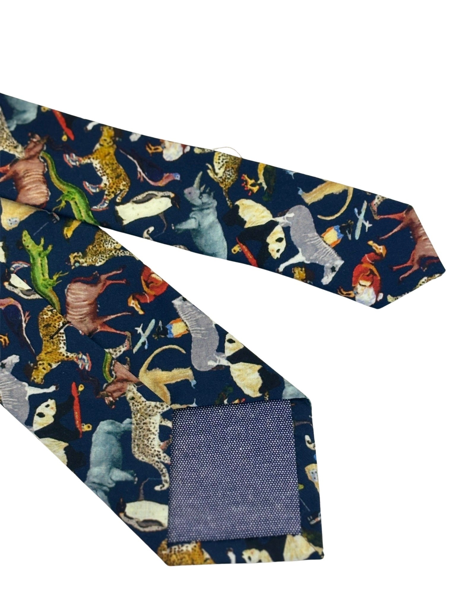 Navy Blue Cotton Tie with Liberty Jungle Animal Design
