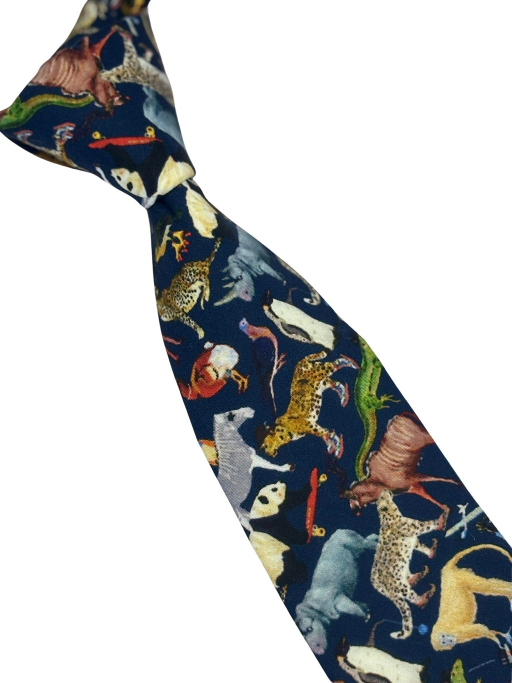 Navy Blue Cotton Tie with Liberty Jungle Animal Design