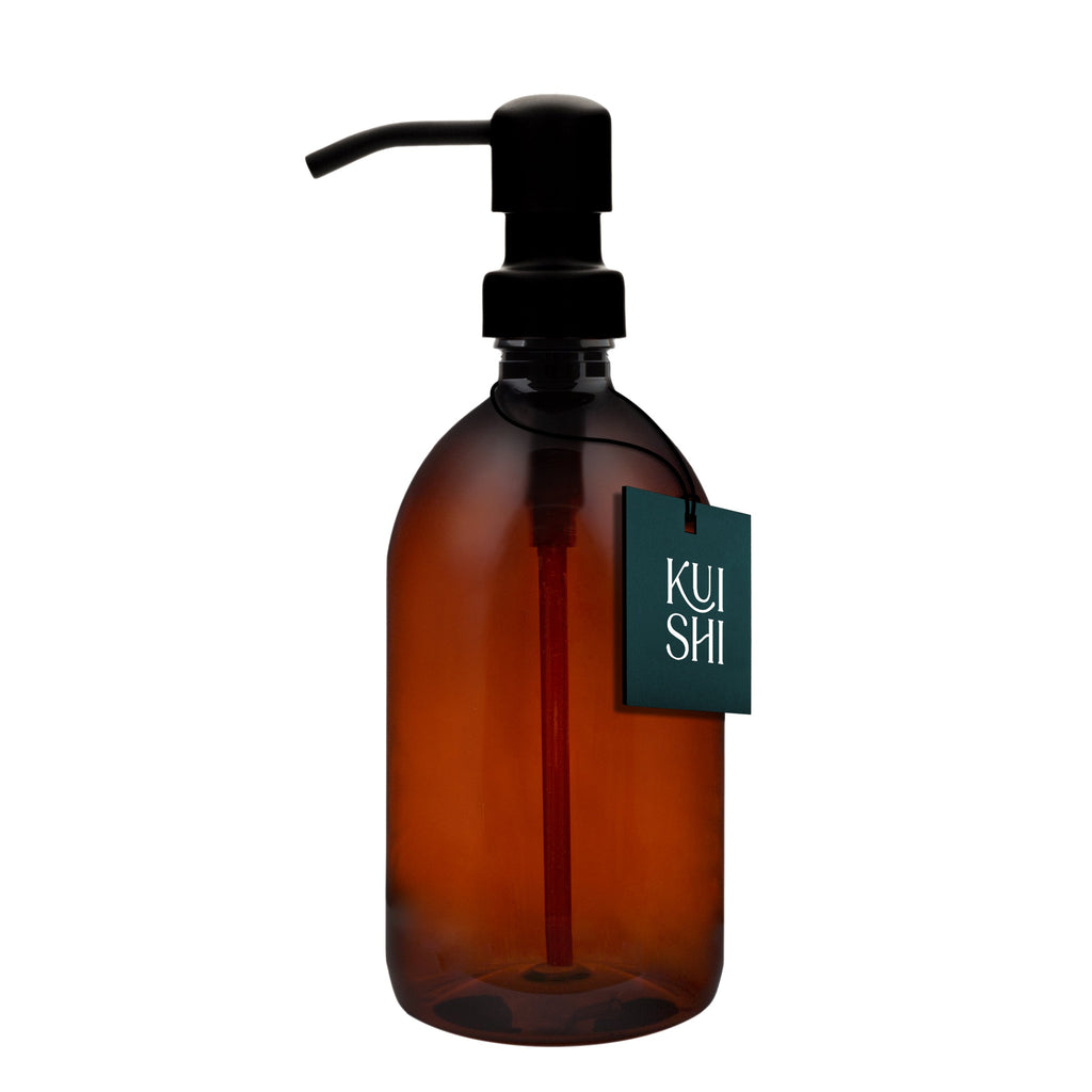 Refillable Amber Plastic Soap Dispenser with Stainless Steel Pump