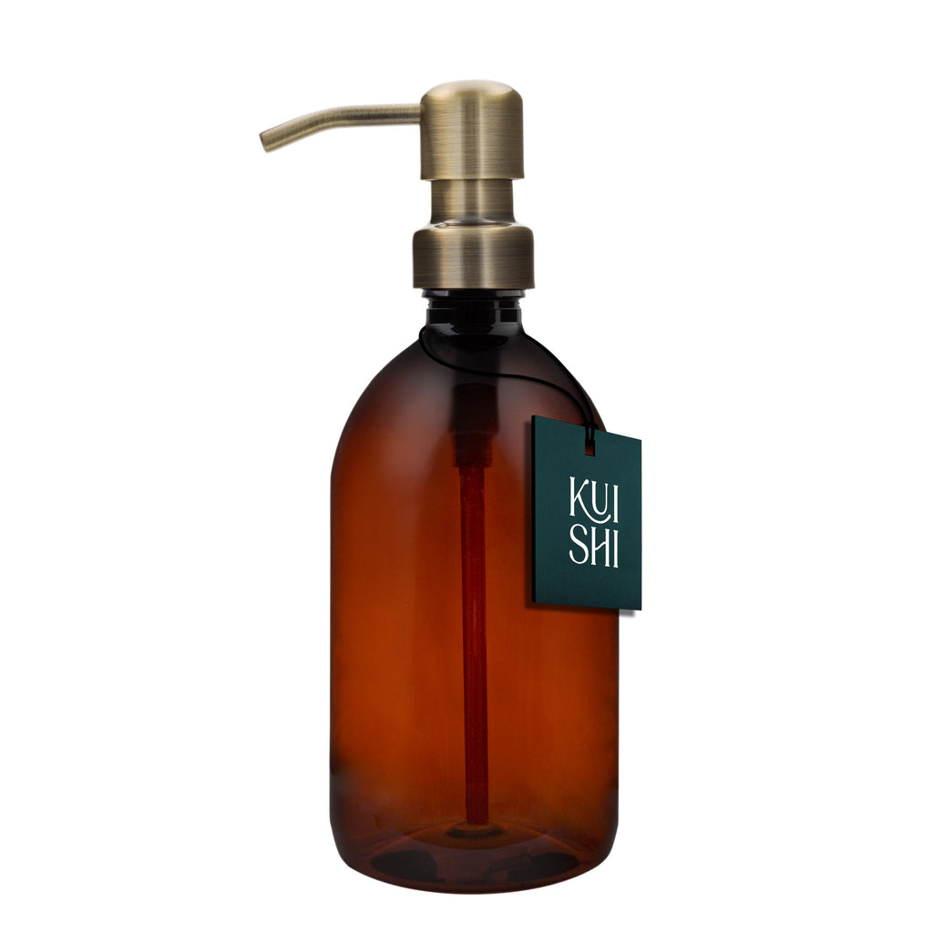 Refillable Amber Plastic Soap Dispenser with Stainless Steel Pump