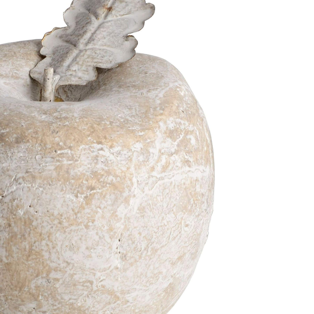 Handcrafted stone apple decor with antiqued finish, warm cream color, lifelike details for farmhouse or rustic interiors. by sostter at brixbailey.com