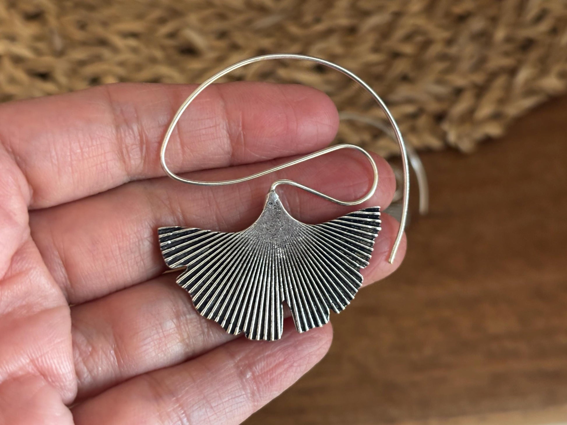 Ginkgo Whisper Sculpted Sterling Silver Botanical Statement Earrings