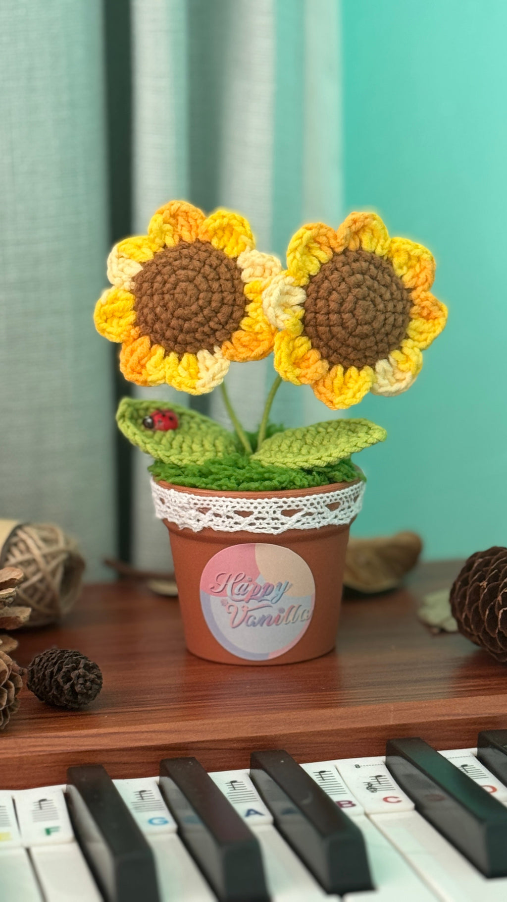 Handcrafted Crocheted Sunflower Plant in Decorative Pot