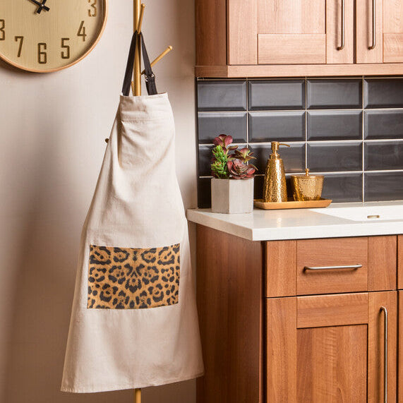 Leopard Print Cotton Apron with Pocket