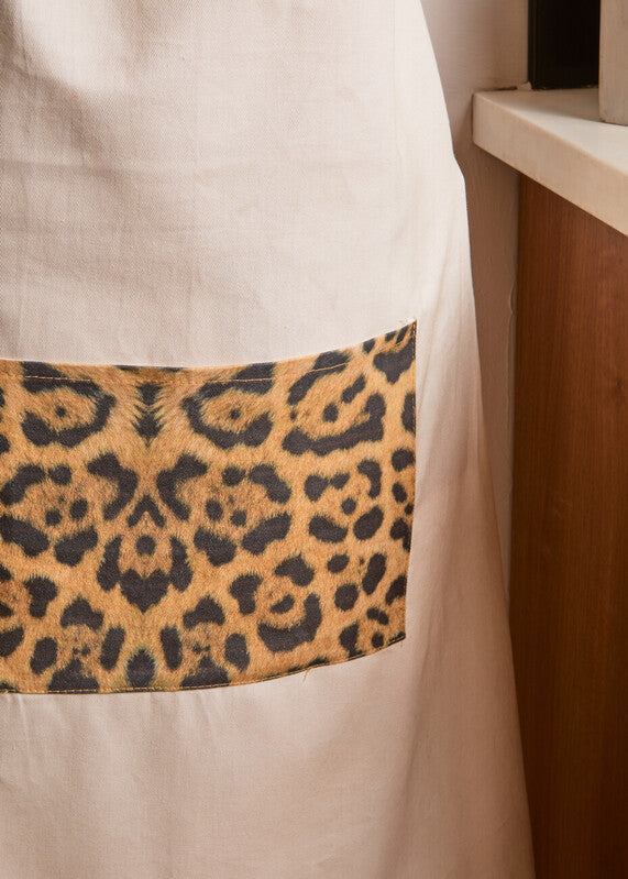 Leopard Print Cotton Apron with Pocket