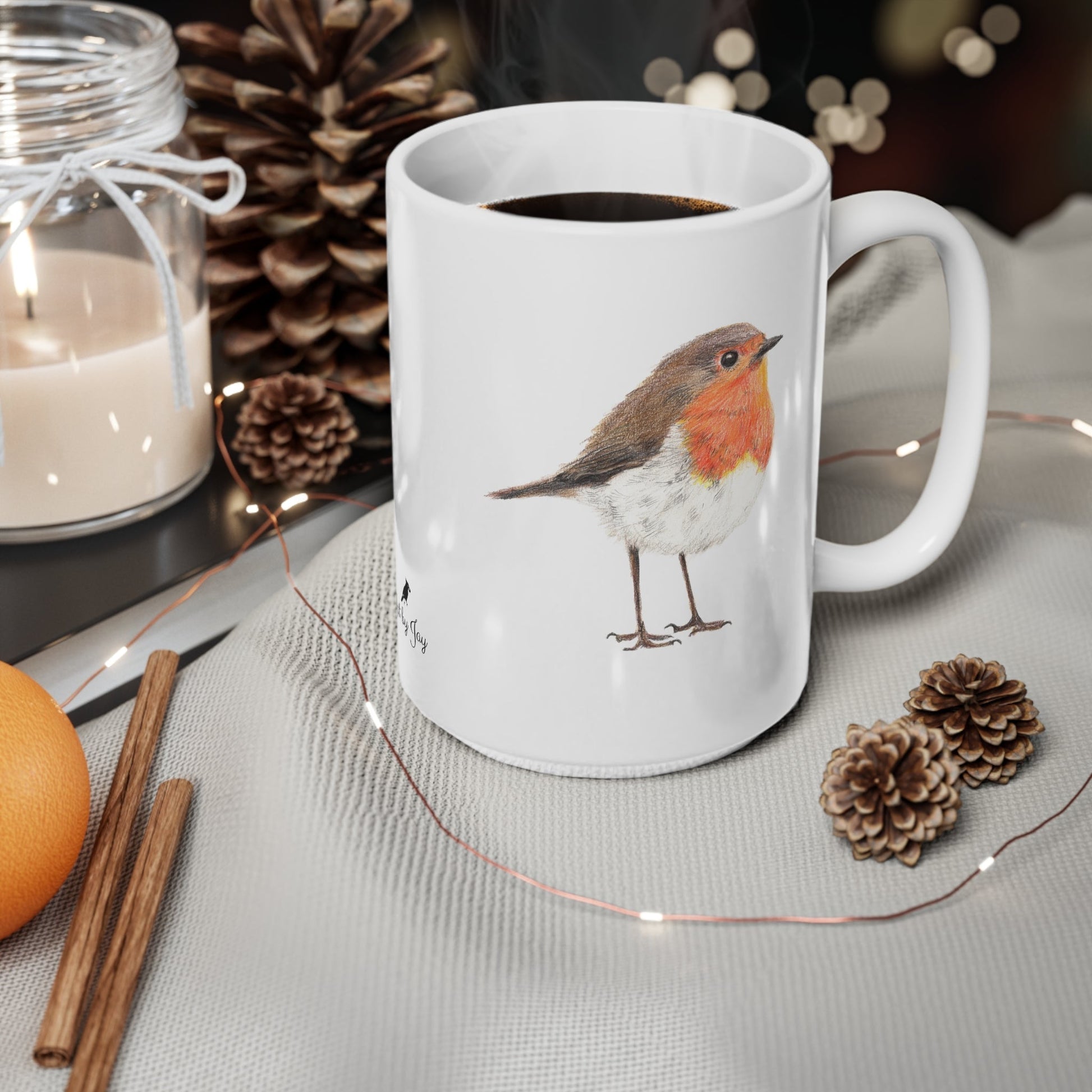 Robin Bird Ceramic Coffee Mug 15oz