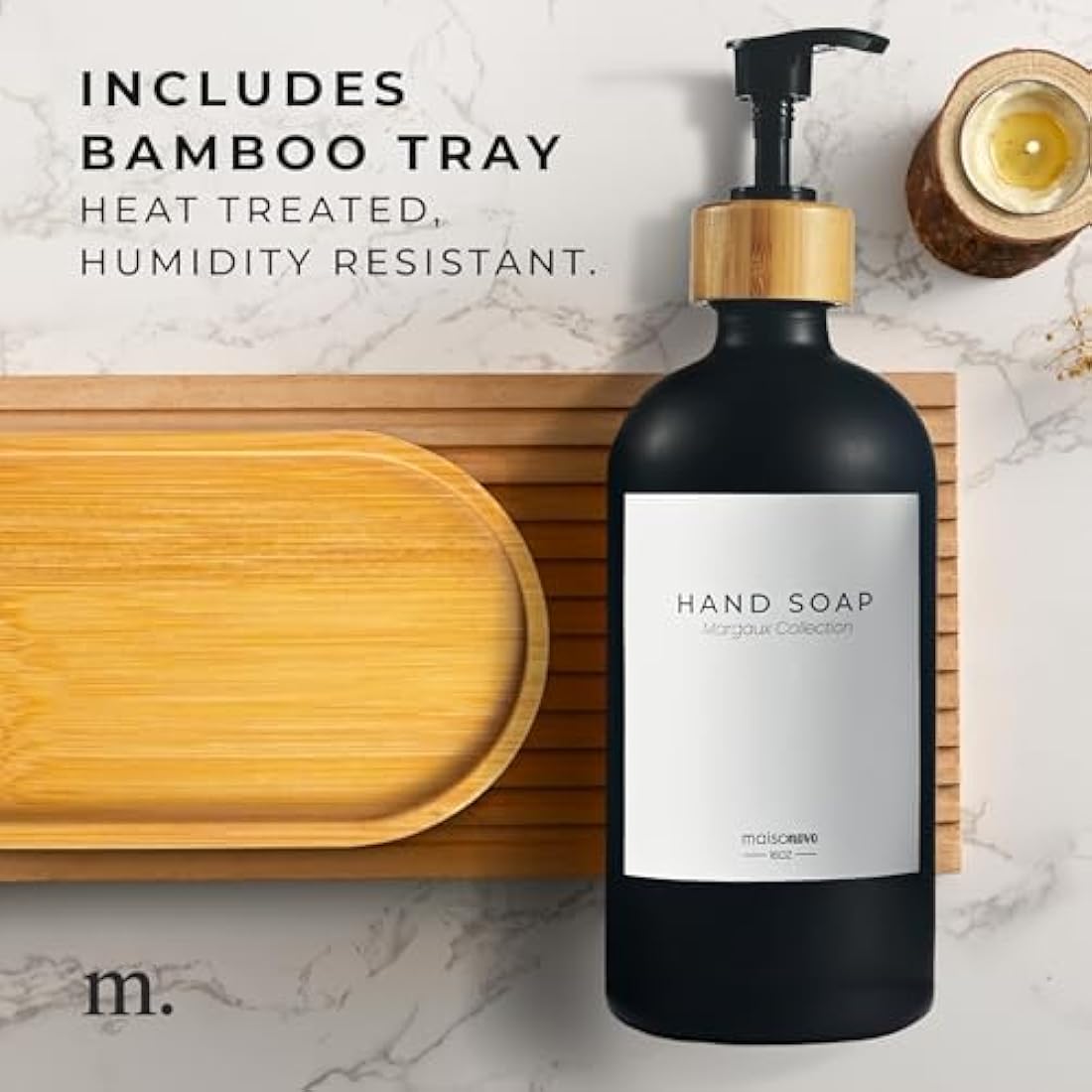 Bathroom Soap and Lotion Dispenser Set of 3 with Bamboo Pumps