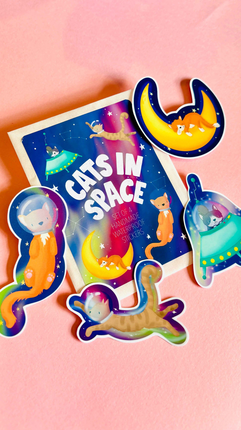 Space Cats Waterproof Vinyl Sticker Set of 4
