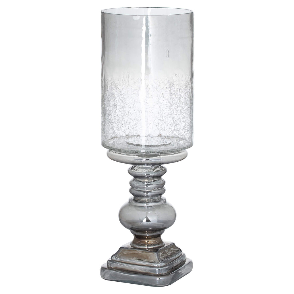 Smoked midnight glass candle holder with gradient design, bubble texture, and pedestal base for elegant home decor. by Sostter at brixbailey.com