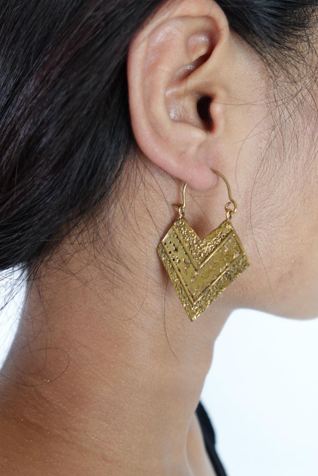Textured Chevron Statement Earrings in Antique Gold