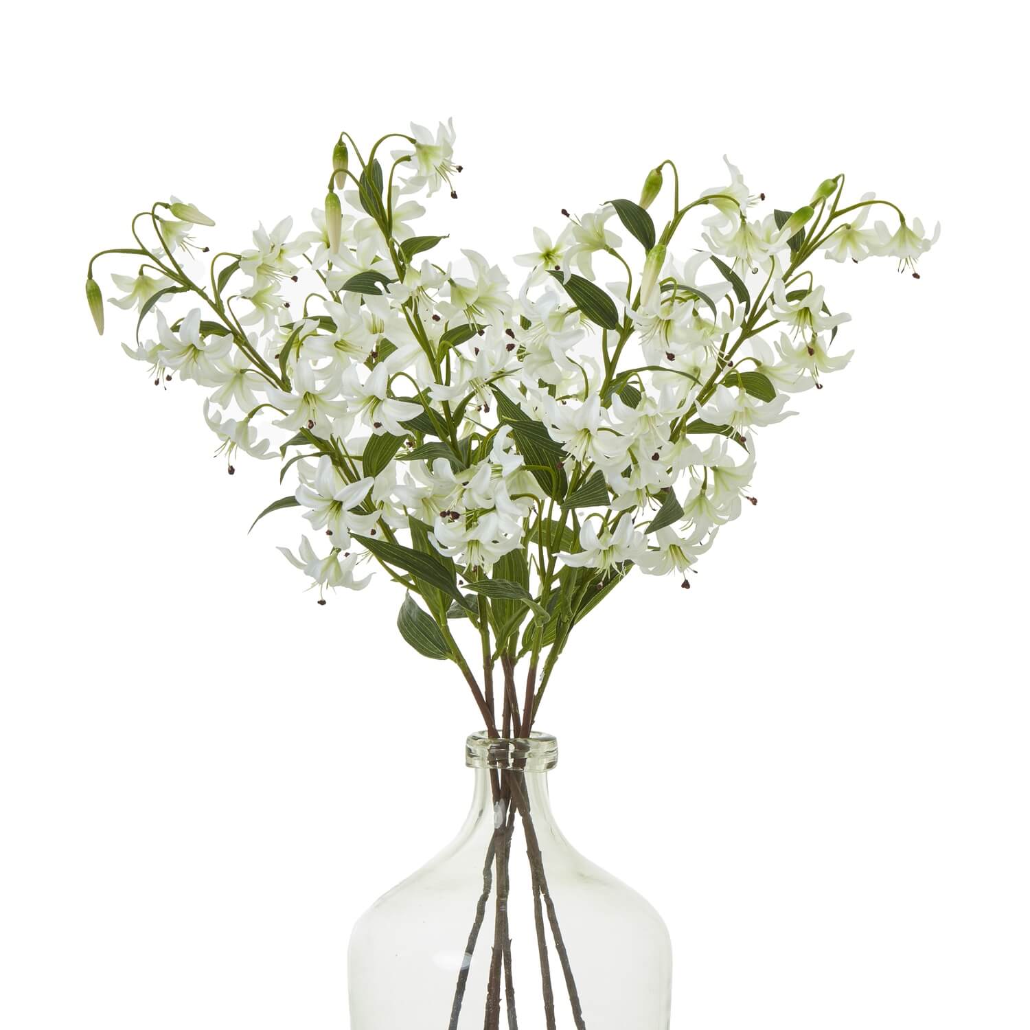 Lifelike Turks Cap Lily spray with green foliage and white blooms, 82cm faux floral arrangement for home decor by Sostter at brixbailey.com
