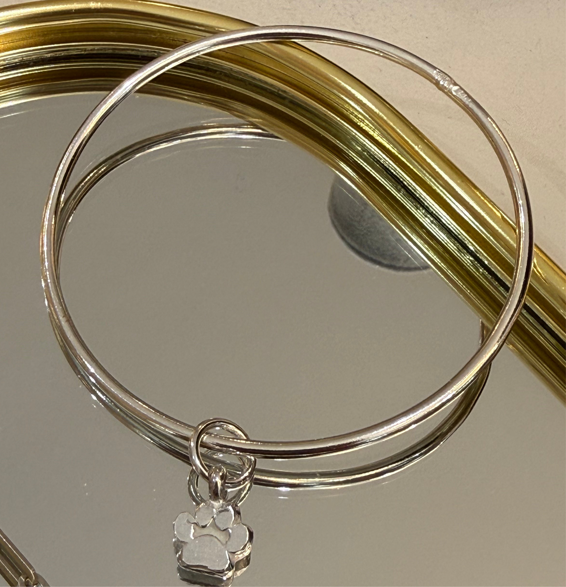 Silver Paw Charm Bangle with Personalisation
